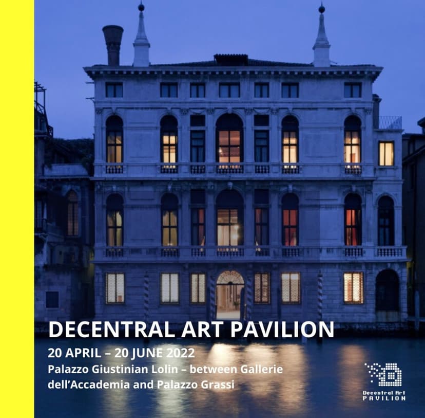 Poster of the Decentral Art Pavilion with the facade of Palazzo Giustinian Lolin on the Grand Canal at dusk, where Federico Clapis exhibited